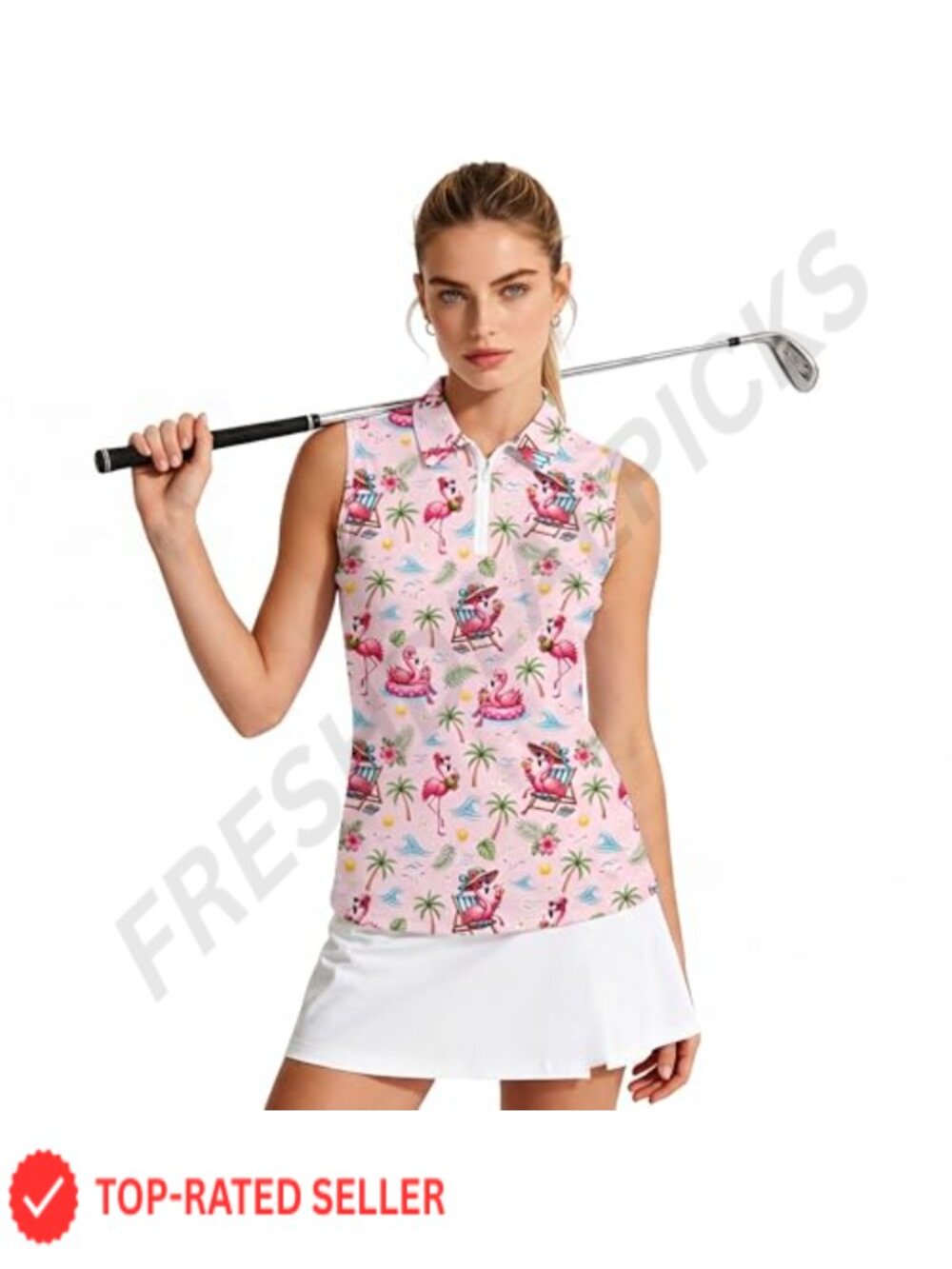Sleeveless Golf Polo Shirt with Zipper, Collared Tank Top